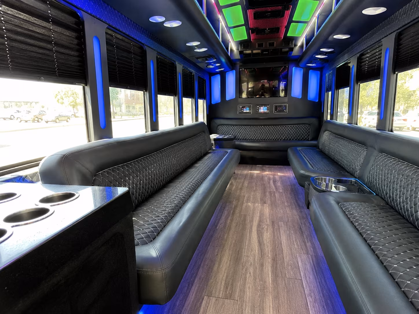 redlands 15 passenger party bus inside