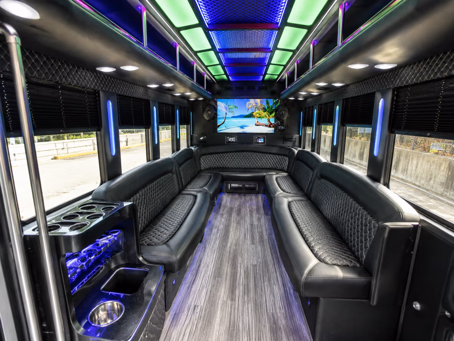 redlands 18 passenger party bus inside