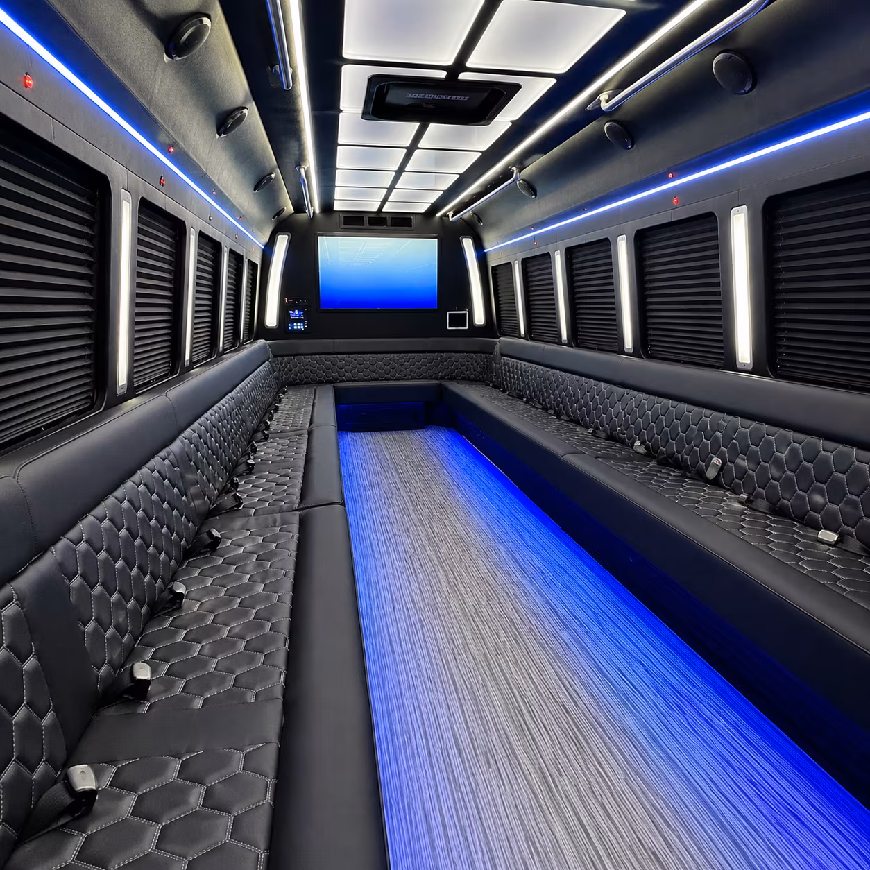 redlands 50 passenger party bus inside